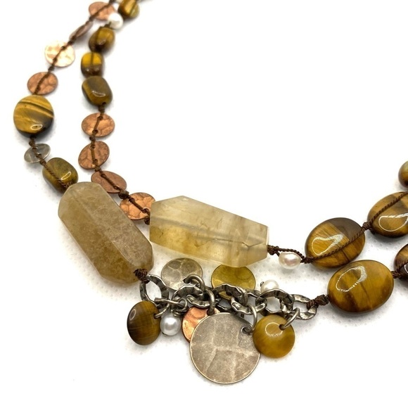 Silpada N1826 Sterling Silver Copper Charms Tiger Eye Quartz Pearl Neckl… - Picture 2 of 10